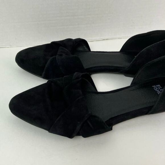 Eileen Fischer Sz 8 Fuller Suede d'Orsay Ballet Flats Black Office Preppy Comfy - Picture 3 of 16